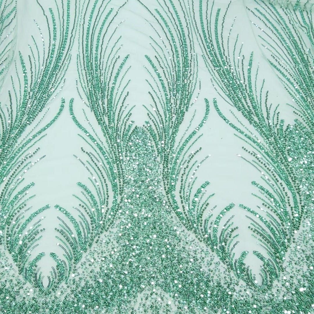 BRIDAL FABRIC Dress Fabrics Emerald Green Beaded Bridal Lace Fabric Amber 130cm