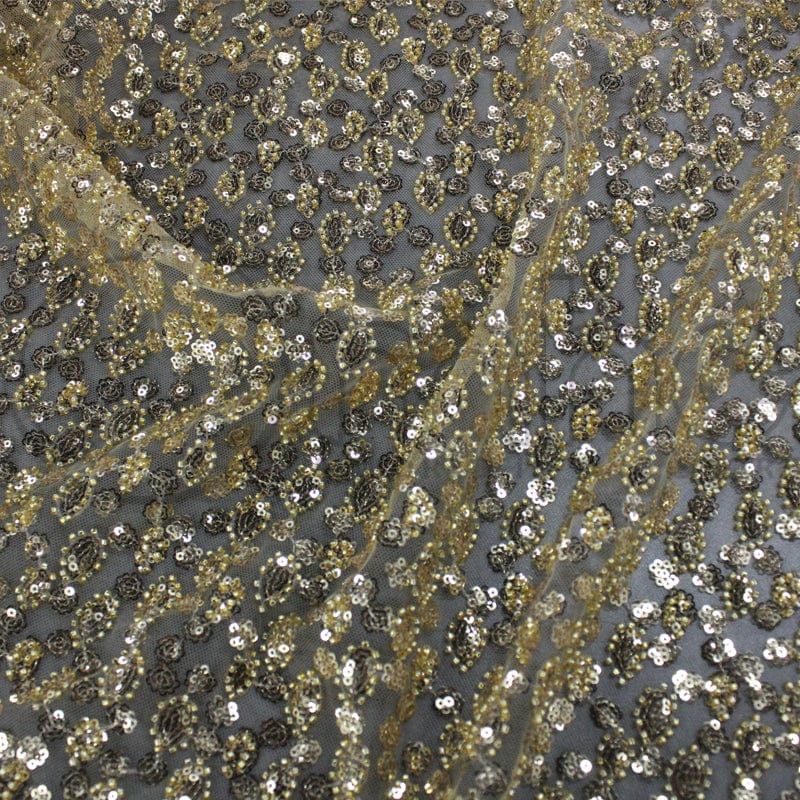 BRIDAL FABRIC Dress Fabrics Gold Beaded Bridal Lace Fabric 130 cm