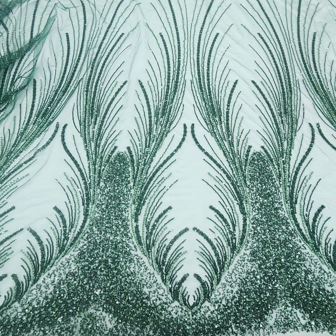 BRIDAL FABRIC Dress Fabrics Hunters Green Beaded Bridal Lace Fabric Amber 130cm