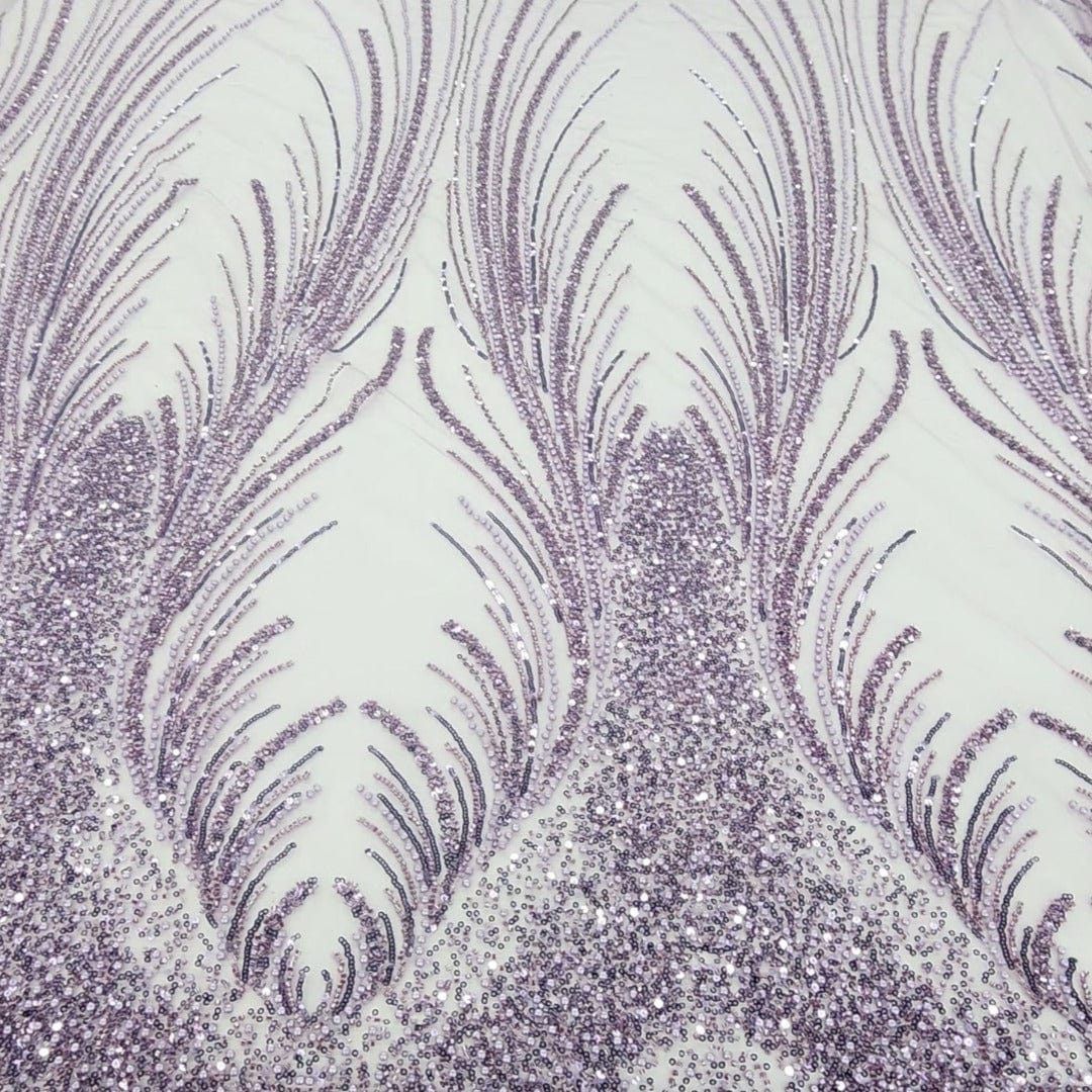 BRIDAL FABRIC Dress Fabrics Lilac Beaded Bridal Lace Fabric Amber 130cm