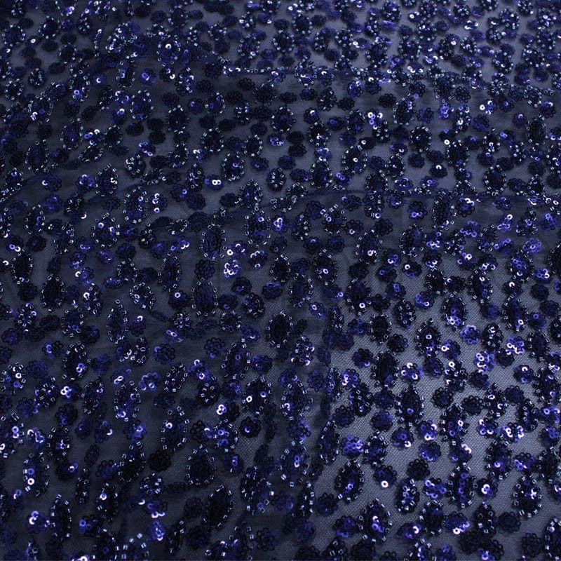 BRIDAL FABRIC Dress Fabrics Navy Beaded Bridal Lace Fabric 130 cm