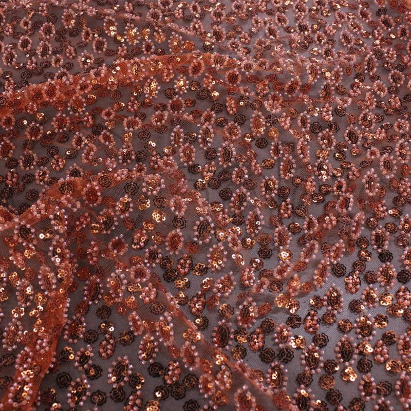 BRIDAL FABRIC Dress Fabrics Orange Beaded Bridal Lace Fabric 130 cm