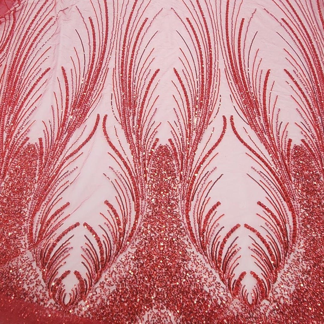BRIDAL FABRIC Dress Fabrics Red Beaded Bridal Lace Fabric Amber 130cm