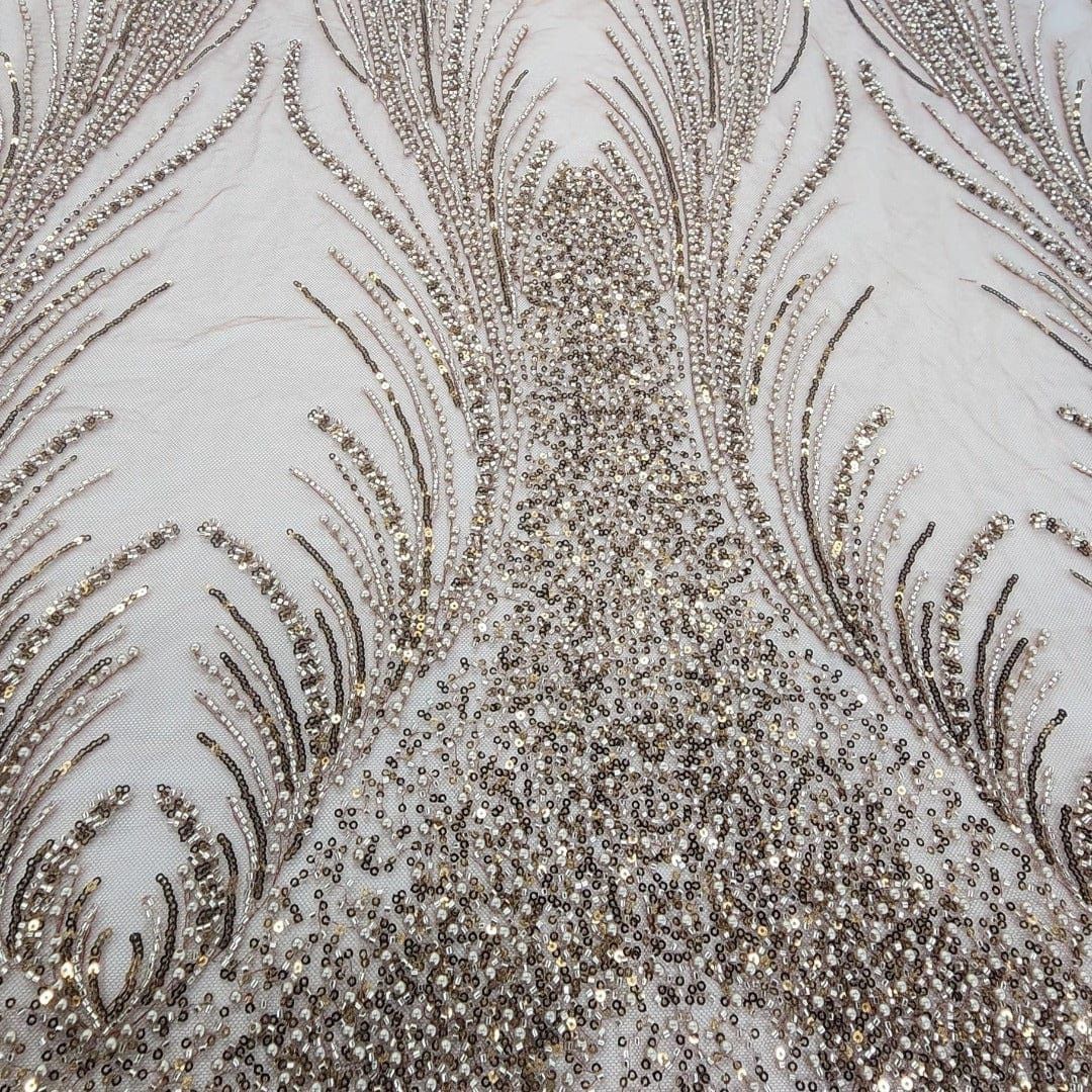 BRIDAL FABRIC Dress Fabrics Rose Gold Beaded Bridal Lace Fabric Amber 130cm