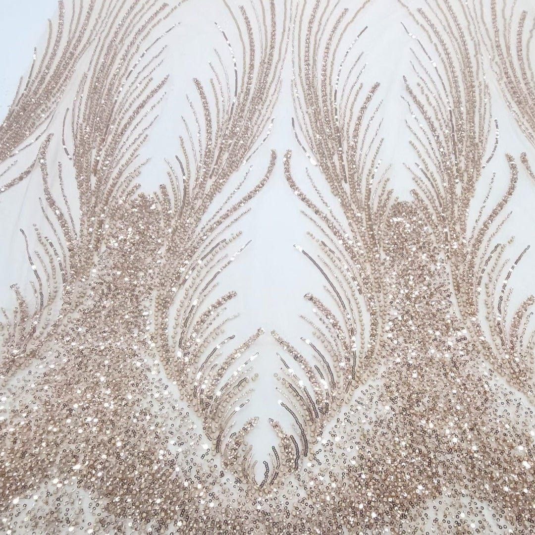 BRIDAL FABRIC Dress Fabrics Rust Beaded Bridal Lace Fabric Amber 130cm