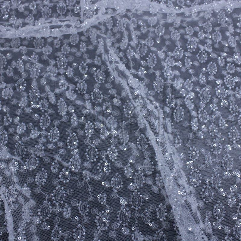 BRIDAL FABRIC Dress Fabrics White Beaded Bridal Lace Fabric 130 cm