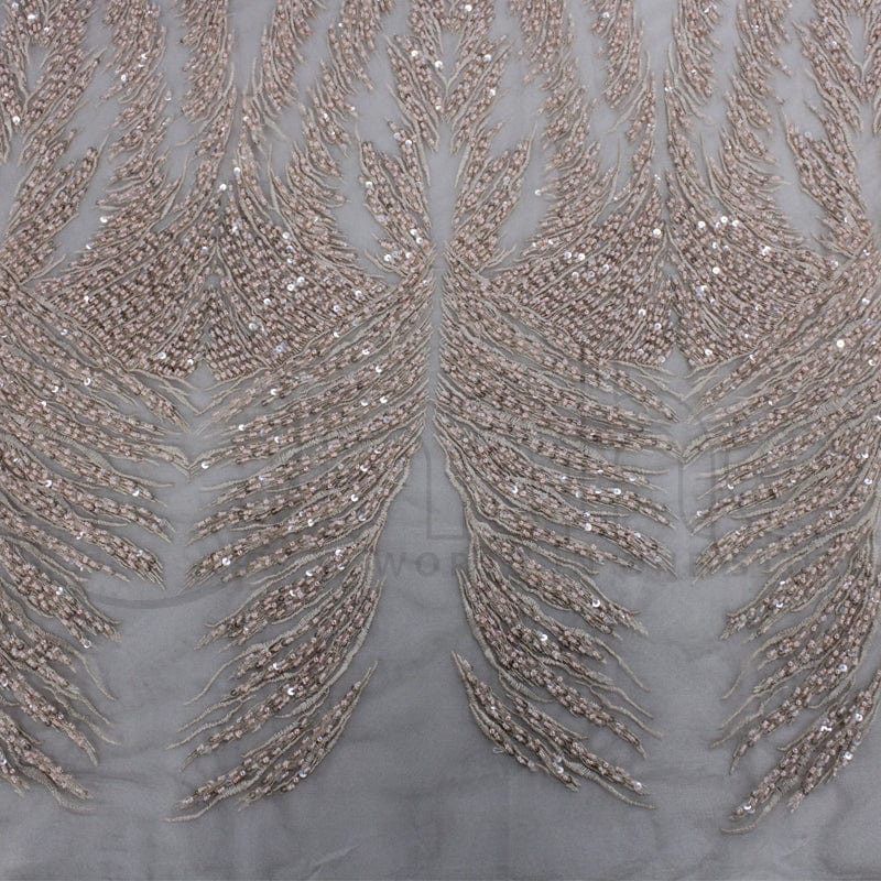 BRIDAL FABRIC Fabric Pink Beaded Lace Fabric 120 cm