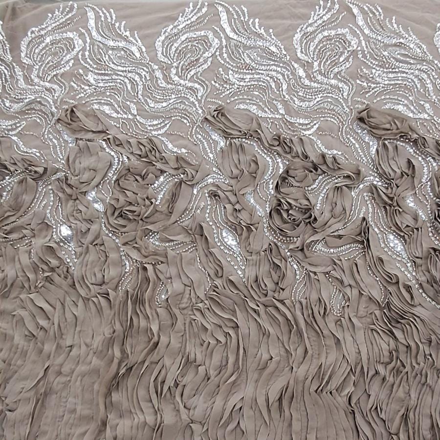 BRIDAL LACE Dress Fabrics Grey Taupe Maya Evening Wear 150cm