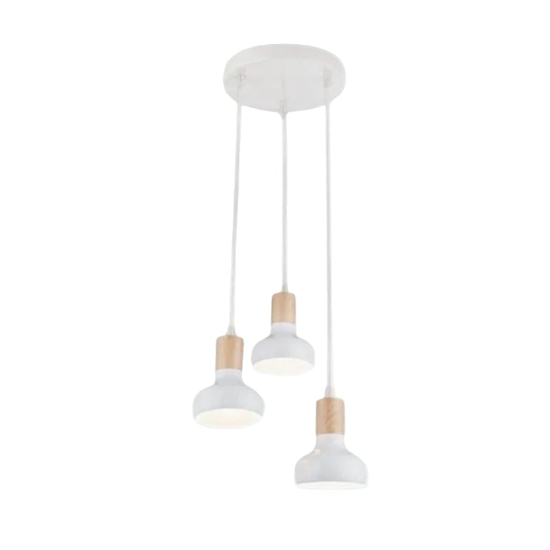 Bright Star PENDANT Brightstar PEN644/3 WHITE Metal with Wood Finish Adjustable Cords
