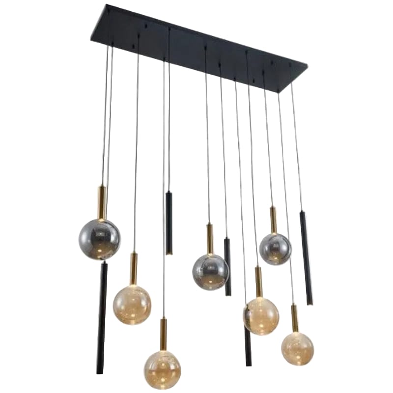 Bright Star PENDANT Brightstar PEN823/12 BK/GD 12 x G9 Metal Pendant with Amber and Smoke Colour Glass Shades