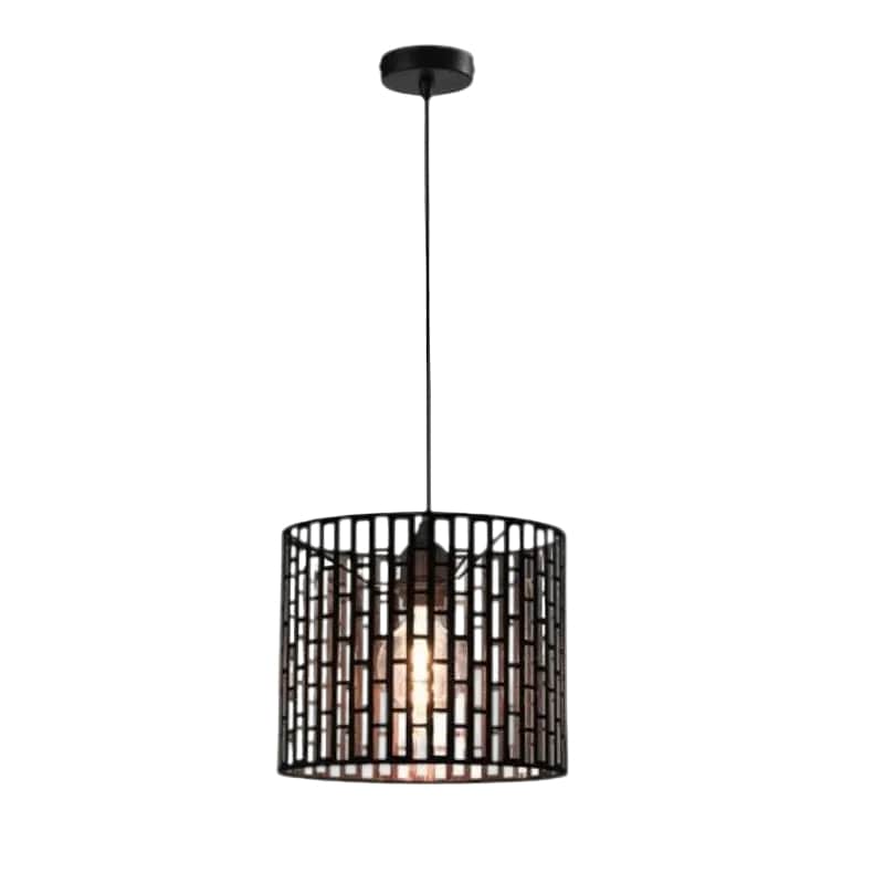 Bright Star PENDANT Brightstar PEN898 BLACK Metal, Fabric and Clear Acrylic E27 Pendant Black