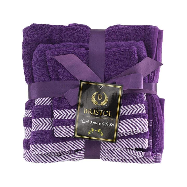 Bristol 100% Cotton Plush Towel Set - 3-Piece Purple