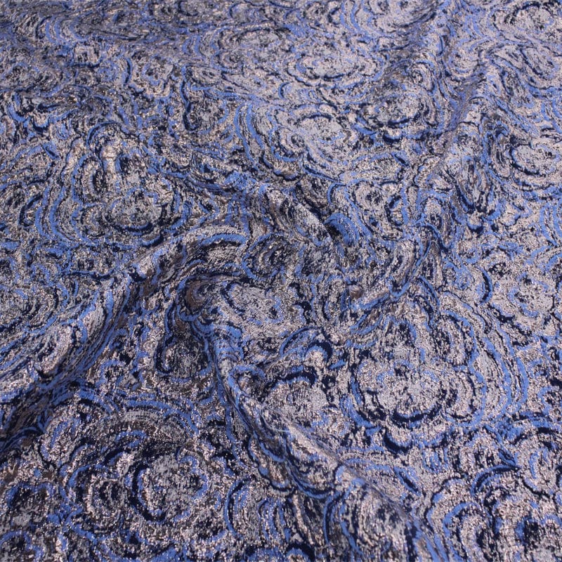 BROCADE dress fabric Blue Brocade Floral Embossed Fabric 150 cm