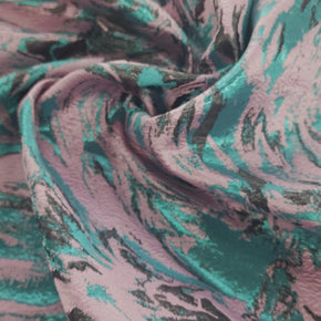 BROCADE Dress Fabrics Abstract Lurex Brocade Fabric Teal Blue/ Pink 150cm (7490037317721)