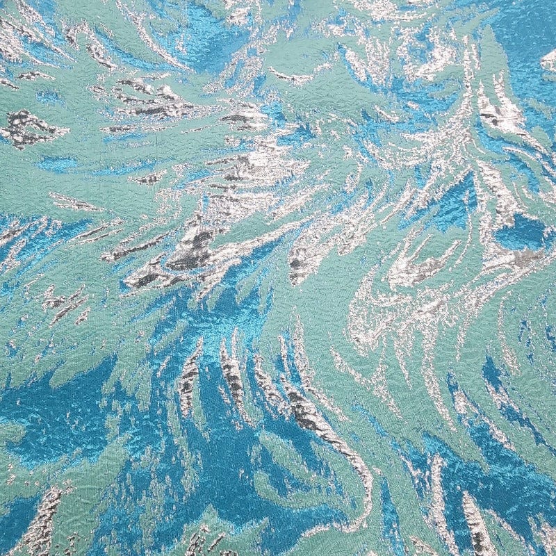 BROCADE Dress Fabrics Abstract Lurex Brocade Fabric Turquoise/Silver 150cm (7490038825049)