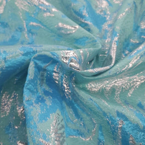 BROCADE Dress Fabrics Abstract Lurex Brocade Fabric Turquoise/Silver 150cm (7490038825049)