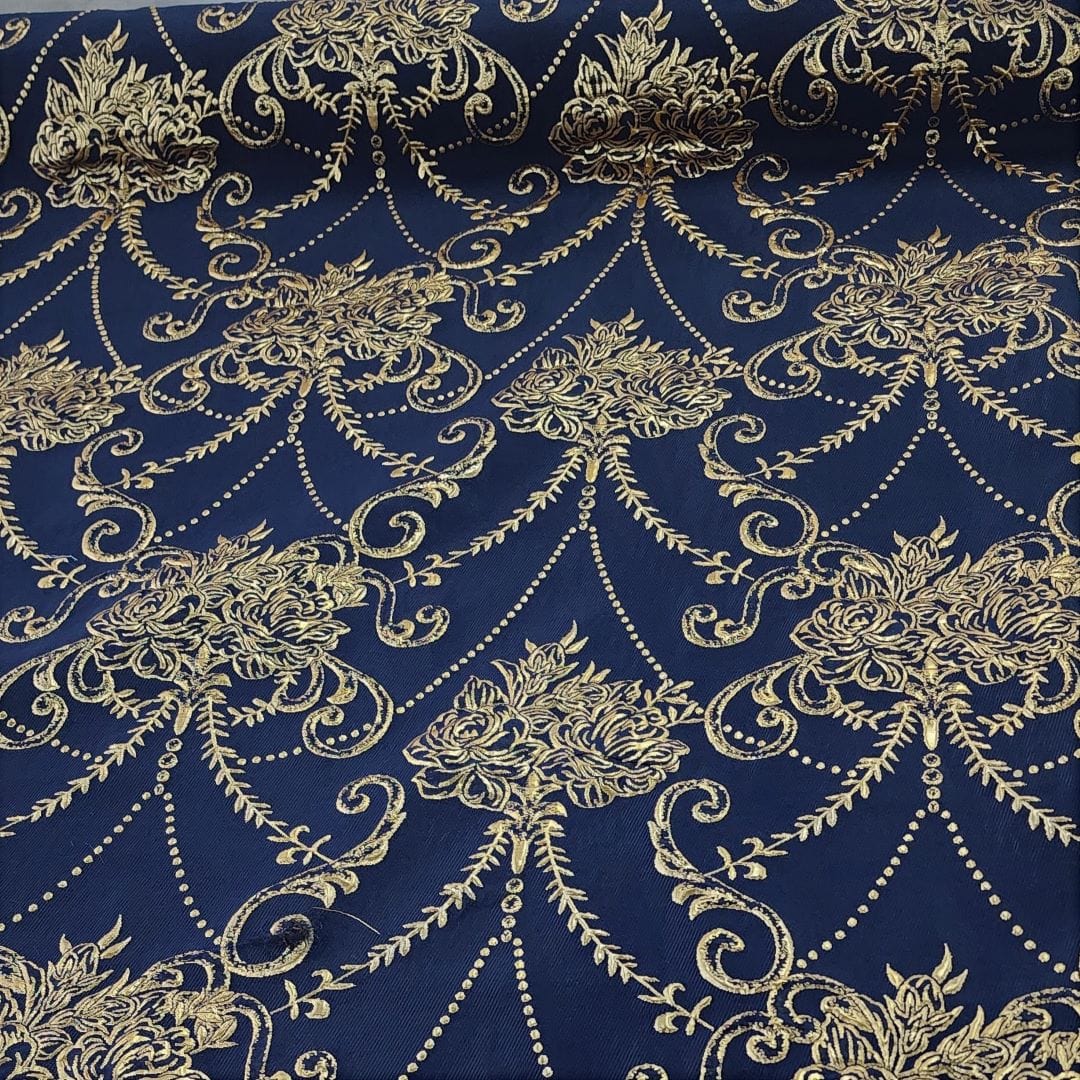 BROCADE Dress Fabrics Brocade Fabric Navy 150 cm