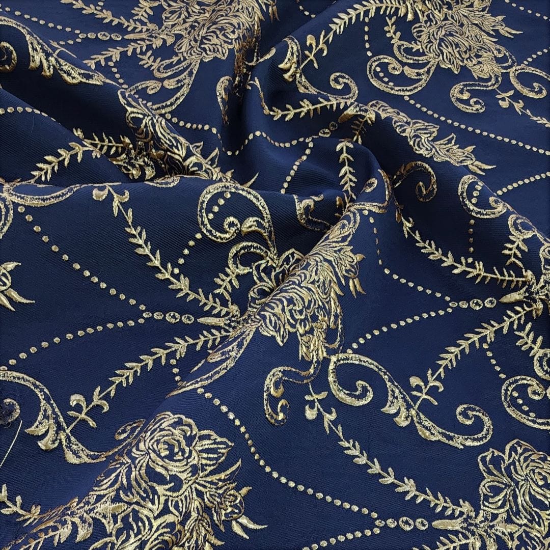BROCADE Dress Fabrics Brocade Fabric Navy 150 cm