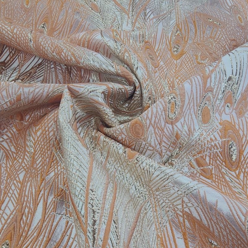 BROCADE Dress Fabrics Peacock Brocade Fabric Orange 150cm (7471911272537)