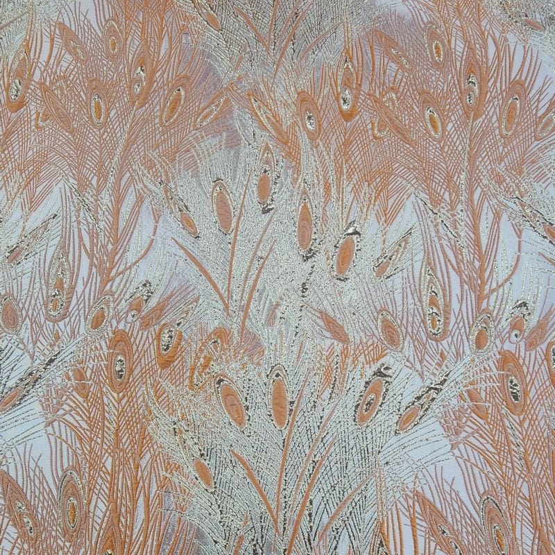 BROCADE Dress Fabrics Peacock Brocade Fabric Orange 150cm (7471911272537)