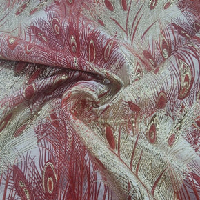 BROCADE Dress Fabrics Peacock Brocade Fabric Red 150cm (7471911534681)