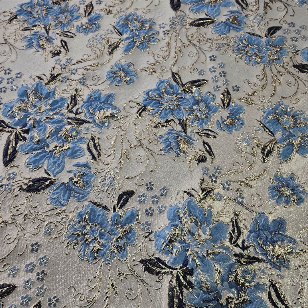 BROCADE Dress Fabrics Rosa Brocade Fabric Blue 150cm (7400712044633)