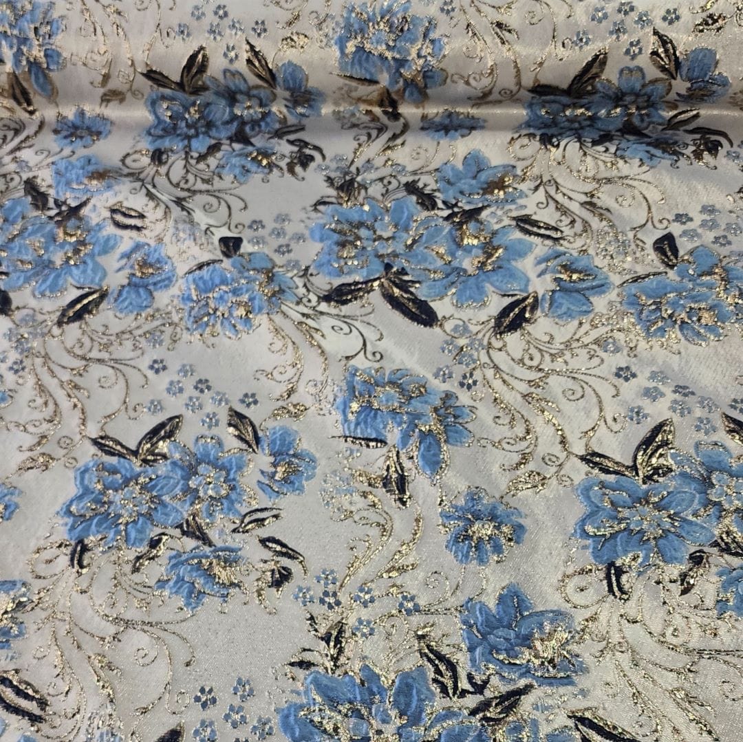 BROCADE Dress Fabrics Rosa Brocade Fabric Blue 150cm (7400712044633)