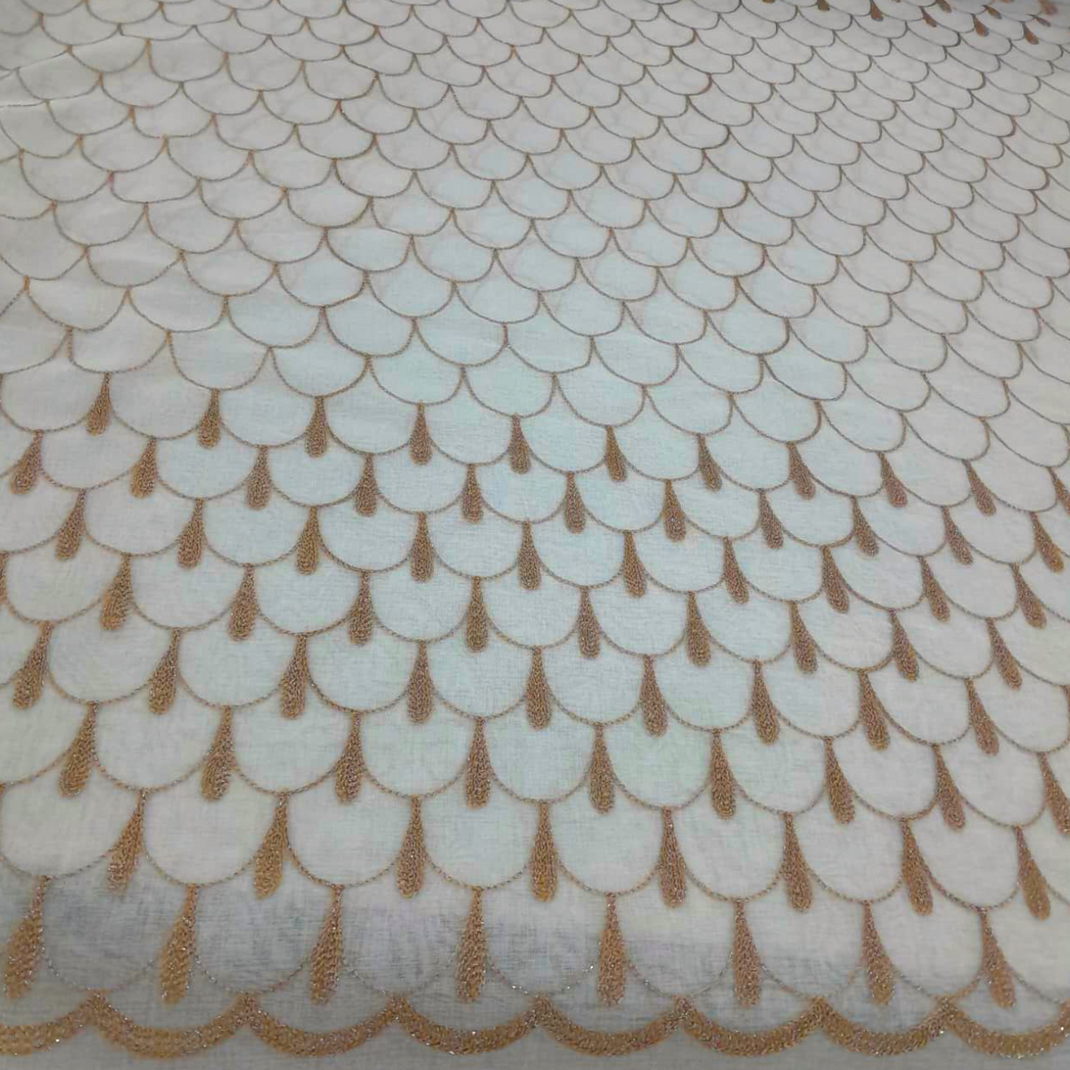 Fabric Embroidery Voile Fish Scale Brown 280 cm