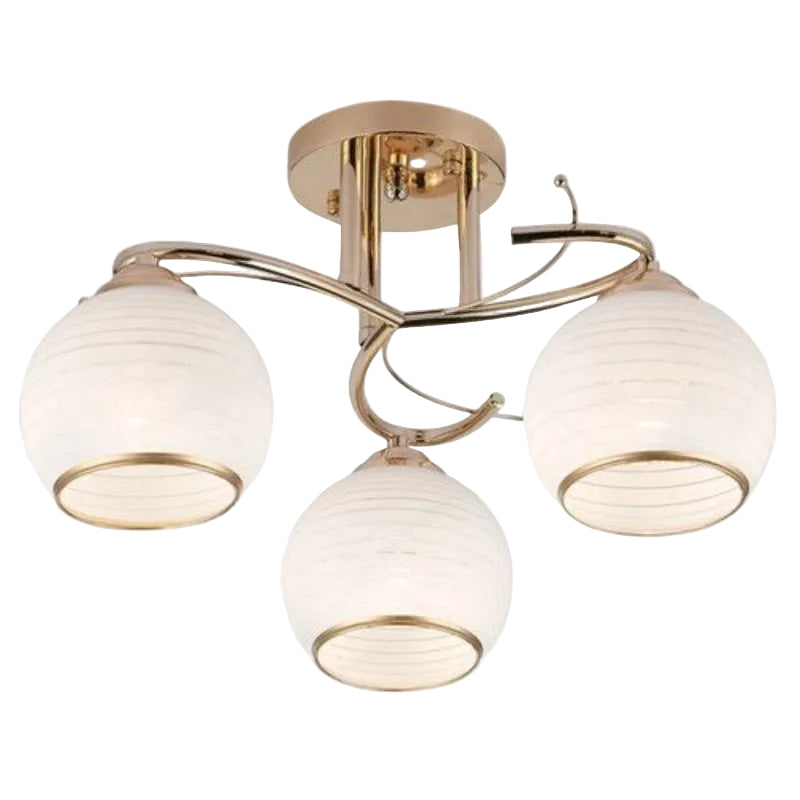 Brightstar CF195/3 GOLD Metal Ceiling Fitting with Patterned White Glass Polished Gold.