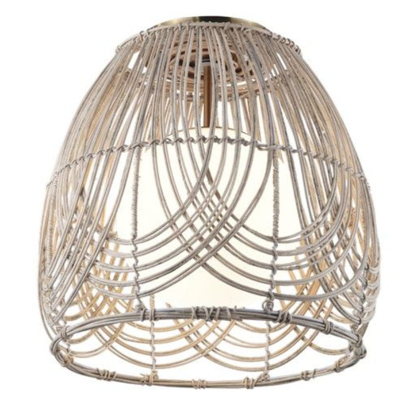 Brightstar CF444 RATTAN Metal Ceiling Fitting with Natural Rattan and White Glass