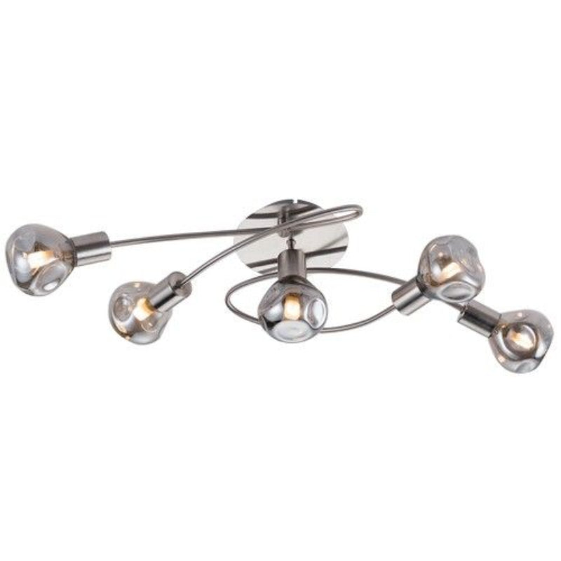 Brightstar CF468/5 SMOKE Satin Chrome with Smoke Glass Ceiling Light.