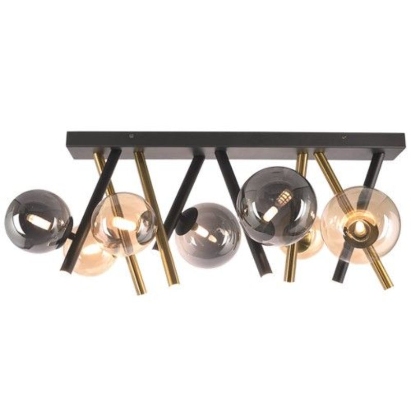 Brightstar CF485 BK/GD 12W Led CCT 7 x G9 Metal and Smoke Colour Glass Ceiling Light Antique Brass with Amber.