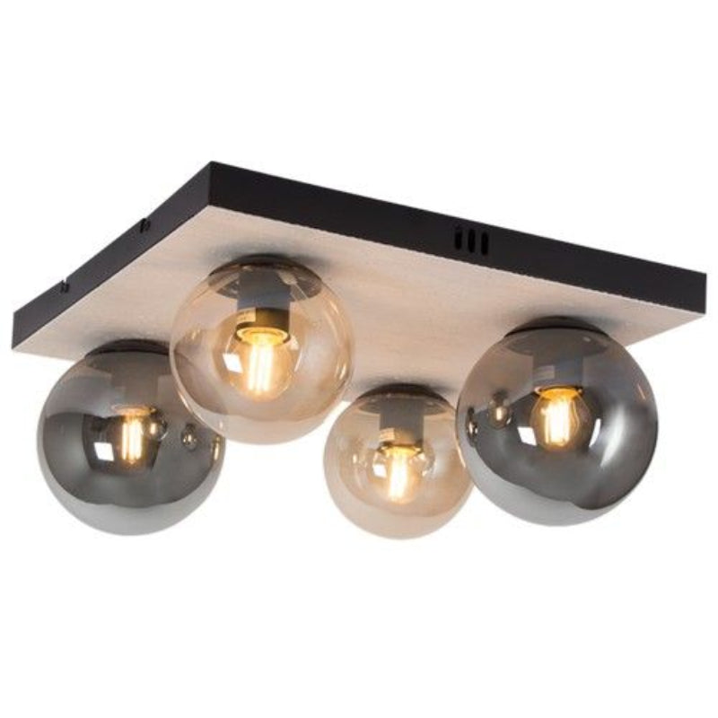Brightstar CF516 BLACK/AMBER Metal and Glass Ceiling Light with a Travertine Baseplate, IP20 Black/ Amber.