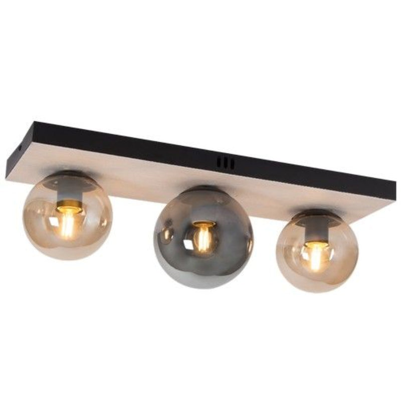 Brightstar CF517 BLACK/AMBER Metal and Glass Ceiling Light with a Travertine Baseplate, IP20 Black/ Amber.
