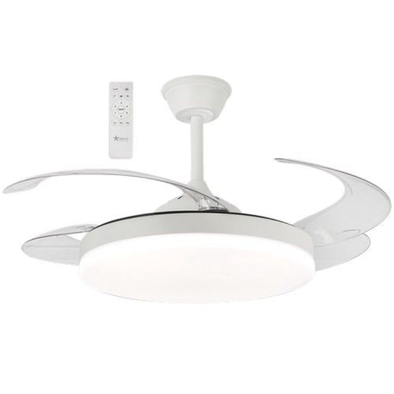 Brightstar FCF092 WHITE 42W LED CCT Ceiling Fan White with Clear ABS Retractable Blades.