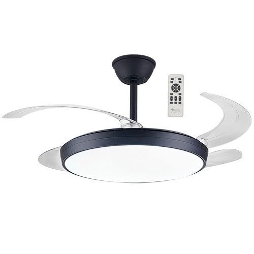 Brightstar FCF093 BLACK 42W LED CCT Ceiling Fan Black with Clear ABS Retractable Blades
