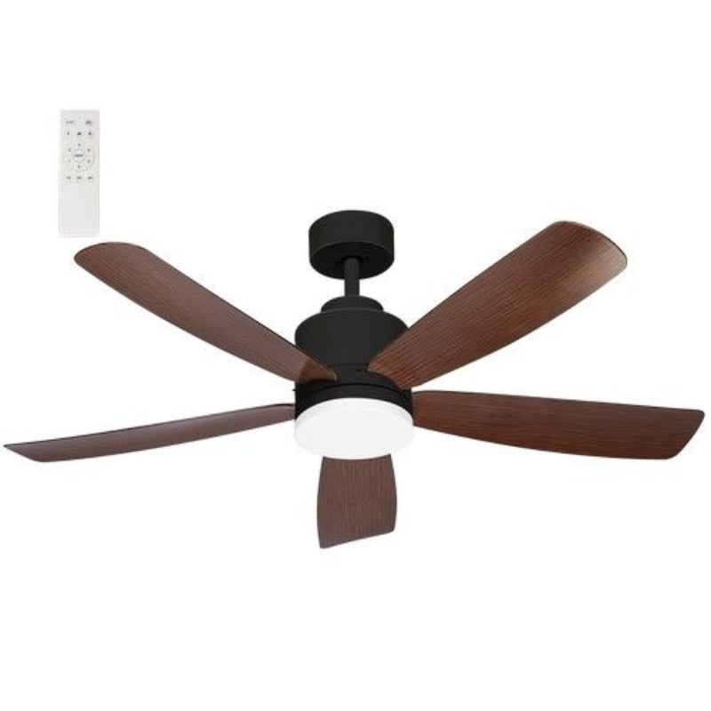 Brightstar FCF112 BLACK 18W LED CCT 30W DC Motor 5 Blades Ceiling Fan with Remote Control Black with Brown Wood Finish