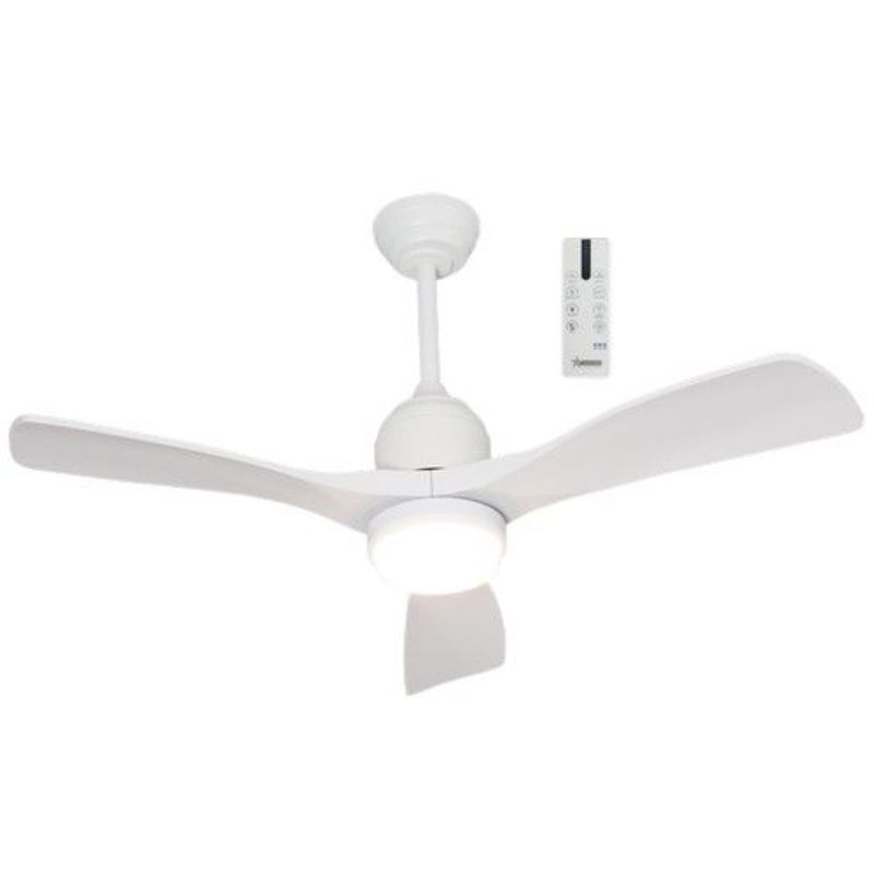 Brightstar FCF126 OUTDOOR 15W LED CCT 20W DC Motor Outdoor/Indoor Ceiling Fan IP65 White with 3 White Blades.
