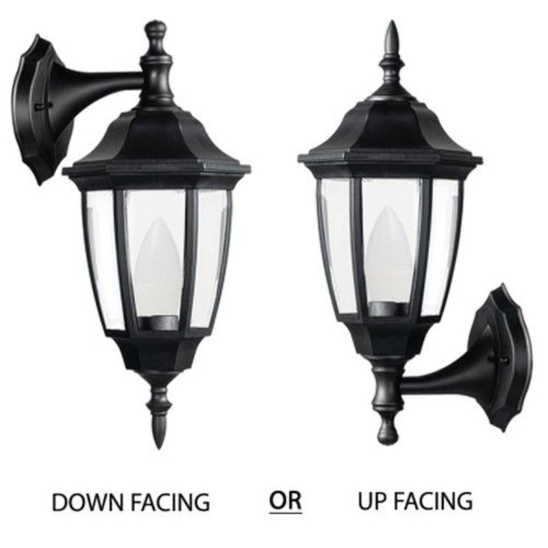 Brightstar L340 BLACK, L340 WHITE Convertible Up or Down Facing Lantern 6 Panel Clear IP44 E27 Wall Light (Multiple Colours/Finishes).
