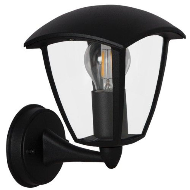 Brightstar L360 BLACK 4 Panel Upfacing Die Cast Aluminium and Clear Polycarbonate Cover Outdoor Wall Light Black.