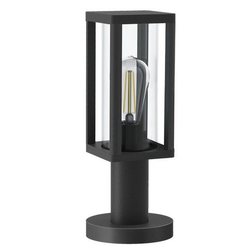 BrightStar L374 MATT BK Aluminium Pillar Lantern with Clear Glass.