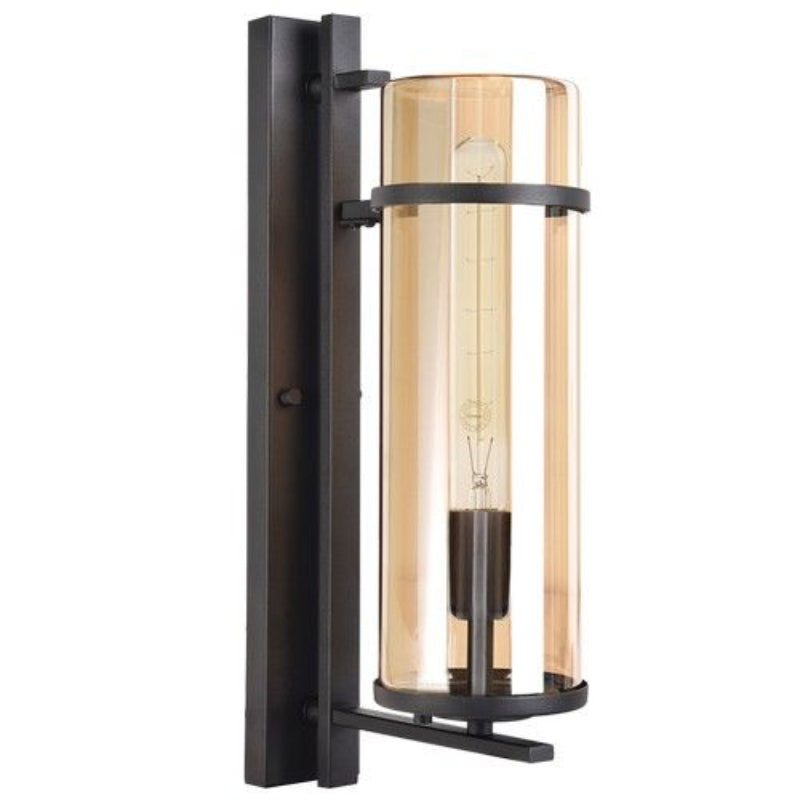 Brightstar L585 BLACK Metal with Amber Glass IP54 Outdoor Wall Light Black