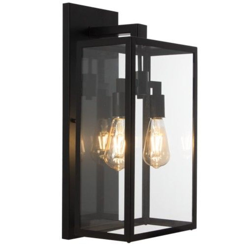 Brightstar L626 BLACK Metal with Clear Glass, IP54 2 x E27 Outdoor Wall Light Black.