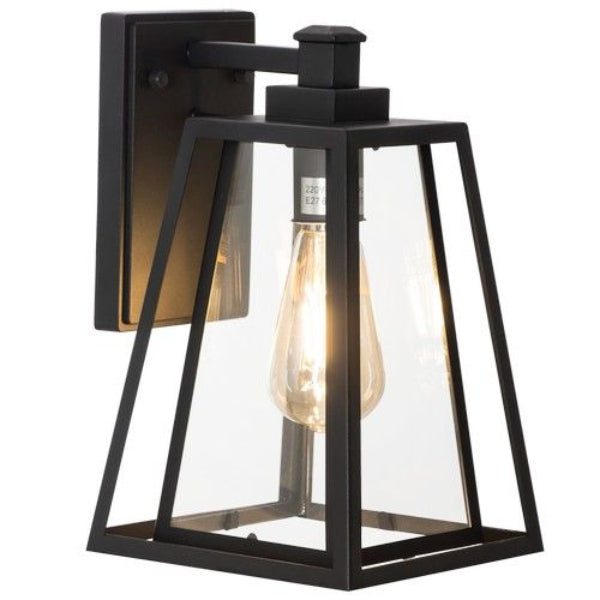Brightstar L627 BLACK Metal with Clear Glass IP44 E27 Outdoor Wall Light Black.