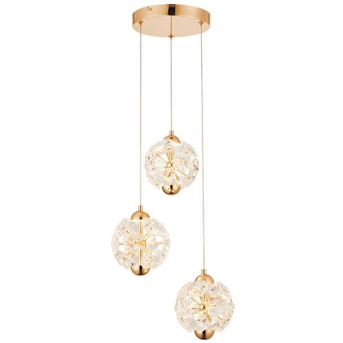 Brightstar PEN257 GOLD 3X7W LED 3000K Iron and Crystal Pendant