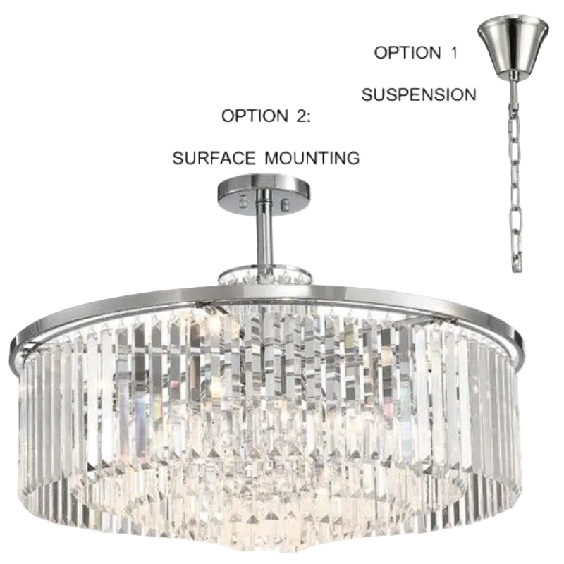 Brightstar PEN692/8 CRYSTAL Polished Chrome and Crystal Pendant For Both Surface Mounting and Suspension.