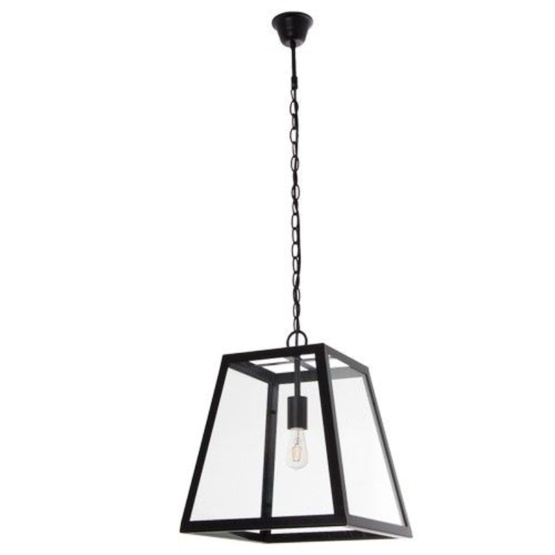 Brightstar PEN715 BLACK Metal Pendant with 4 Panels of Clear Glass.
