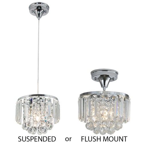 Brightstar PEN827 CHROME 2 in 1 Pendant and Ceiling Light Polished Chrome and Crystal Fitting with Clear Cable Chrome