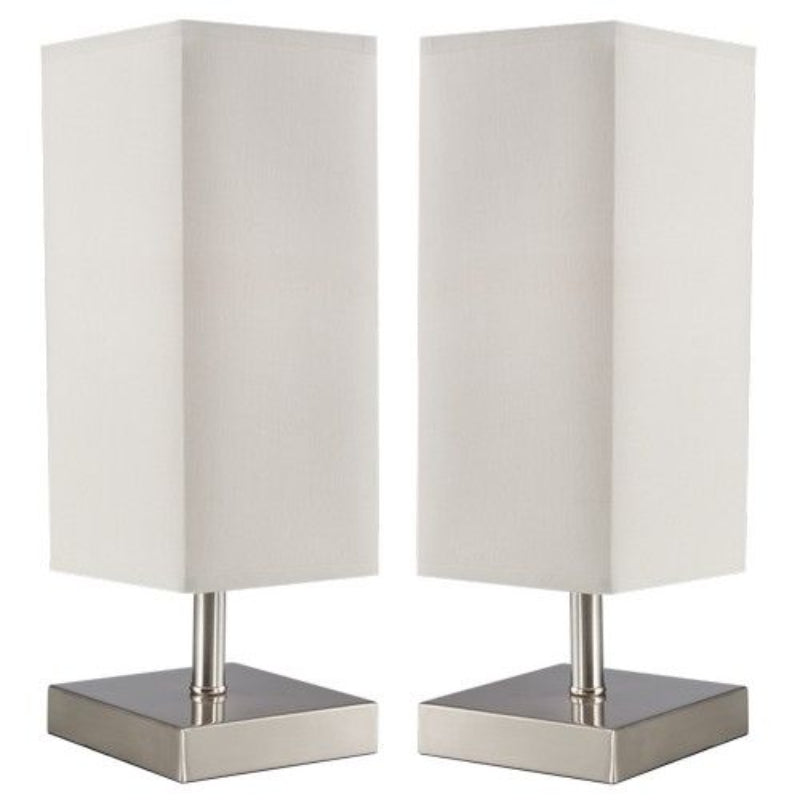Brightstar TL196 SATIN Twin Set Satin Chrome Table Lamp with Beige Shade