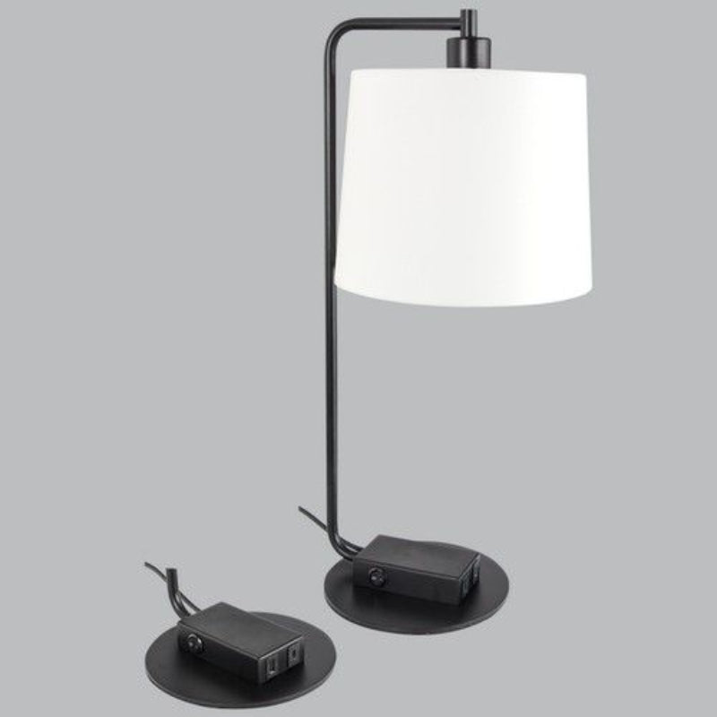 Brightstar TL662 BLACK Metal Table Lamp with White Fabric Shade and Type A and Type C USB Ports Matt Black.